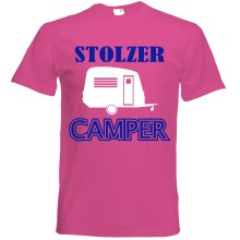 T-Shirt Camping - Stolzer Camper (Wohnwagen) - Freie Farbwahl, Farbe des T-Shirts: Pink