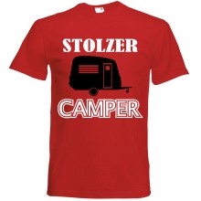 T-Shirt Camping - Stolzer Camper (Wohnwagen) - Freie Farbwahl, Farbe des T-Shirts: Rot