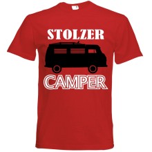 T-Shirt Camping - Stolzer Camper (Wohnmobil) - Freie Farbwahl, Farbe des T-Shirts: Rot