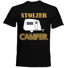 T-Shirt Camping - Stolzer Camper (Wohnwagen) - Freie Farbwahl, Farbe des T-Shirts: Schwarz