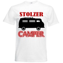T-Shirt Camping - Stolzer Camper (Wohnwagen) - Freie Farbwahl, Farbe des T-Shirts: Weiß