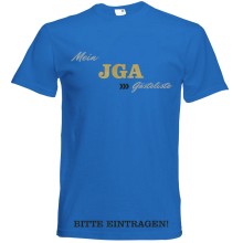 T-Shirt - "Mein JGA + Gästeliste" - Freie Farbwahl, Farbe des T-Shirts: Blau