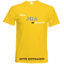 T-Shirt - "Mein JGA + Gästeliste" - Freie Farbwahl, Farbe des T-Shirts: Gelb