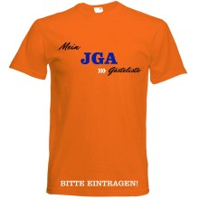 T-Shirt - "Mein JGA + Gästeliste" - Freie Farbwahl, Farbe des T-Shirts: Orange