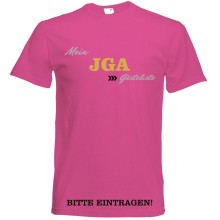 T-Shirt - "Mein JGA + Gästeliste" - Freie Farbwahl, Farbe des T-Shirts: Pink
