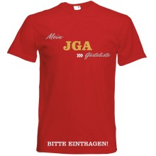 T-Shirt - "Mein JGA + Gästeliste" - Freie Farbwahl, Farbe des T-Shirts: Rot