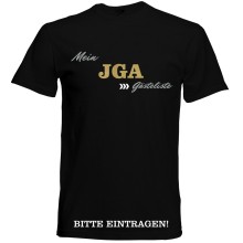 T-Shirt - "Mein JGA + Gästeliste" - Freie Farbwahl, Farbe des T-Shirts: Schwarz