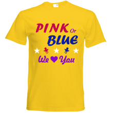 T-Shirt - "Pink or Blue" - Freie Farbwahl, Farbe des T-Shirts: Gelb