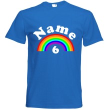 T-Shirt - "Regenbogen + Zahl" - Freie Farbwahl, Farbe des T-Shirts: Blau