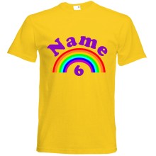 T-Shirt - "Regenbogen + Zahl" - Freie Farbwahl, Farbe des T-Shirts: Gelb