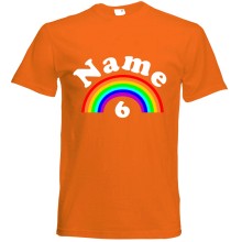 T-Shirt - "Regenbogen + Zahl" - Freie Farbwahl, Farbe des T-Shirts: Orange