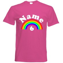 T-Shirt - "Regenbogen + Zahl" - Freie Farbwahl, Farbe des T-Shirts: Pink