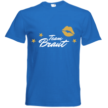 T-Shirt - "Team Bride (Kussmund)" - Freie Farbwahl, Farbe des T-Shirts: Blau