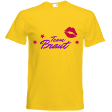 T-Shirt - "Team Bride (Kussmund)" - Freie Farbwahl, Farbe des T-Shirts: Gelb