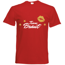 T-Shirt - "Team Bride (Kussmund)" - Freie Farbwahl, Farbe des T-Shirts: Rot