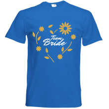 T-Shirt - "Team Bride (Blumenkranz)" - Freie Farbwahl, Farbe des T-Shirts: Blau