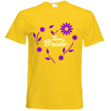 T-Shirt - "Team Bride (Blumenkranz)" - Freie Farbwahl, Farbe des T-Shirts: Gelb