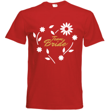 T-Shirt - "Team Bride (Blumenkranz)" - Freie Farbwahl, Farbe des T-Shirts: Rot