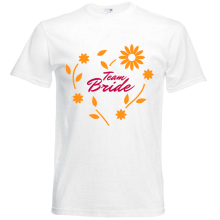 T-Shirt - "Team Bride (Blumenkranz)" - Freie Farbwahl, Farbe des T-Shirts: Weiß