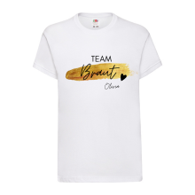 T-Shirt - "Team Braut-Gold & Schwarz mit Namen" - Freie Farbauswahl, Farbe des T-Shirts: Weiß