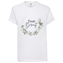 T-Shirt - "Team Braut-Blumenkranz" - Freie Farbauswahl, Farbe des T-Shirts: Weiß