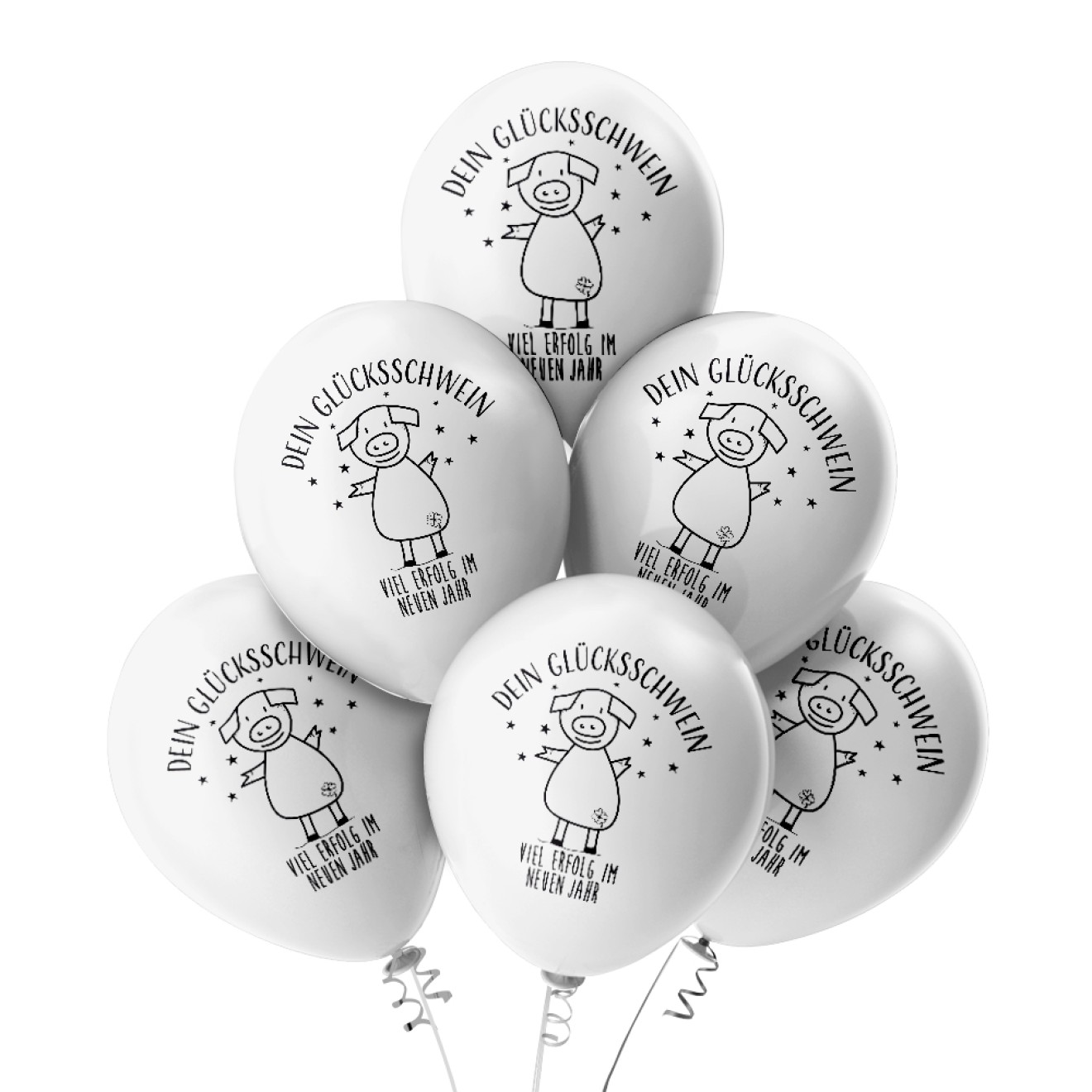 6 Luftballons Glücksschwein 2023 - Silber