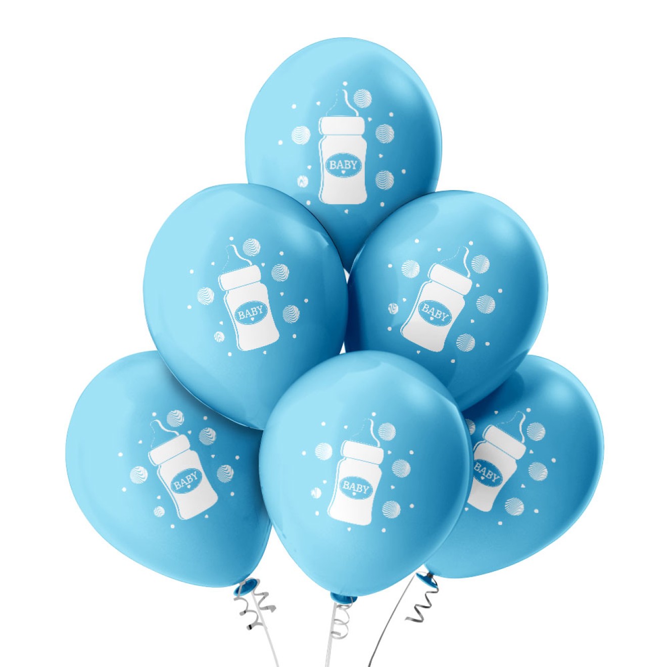 6 Luftballons Baby Flasche - Hellblau