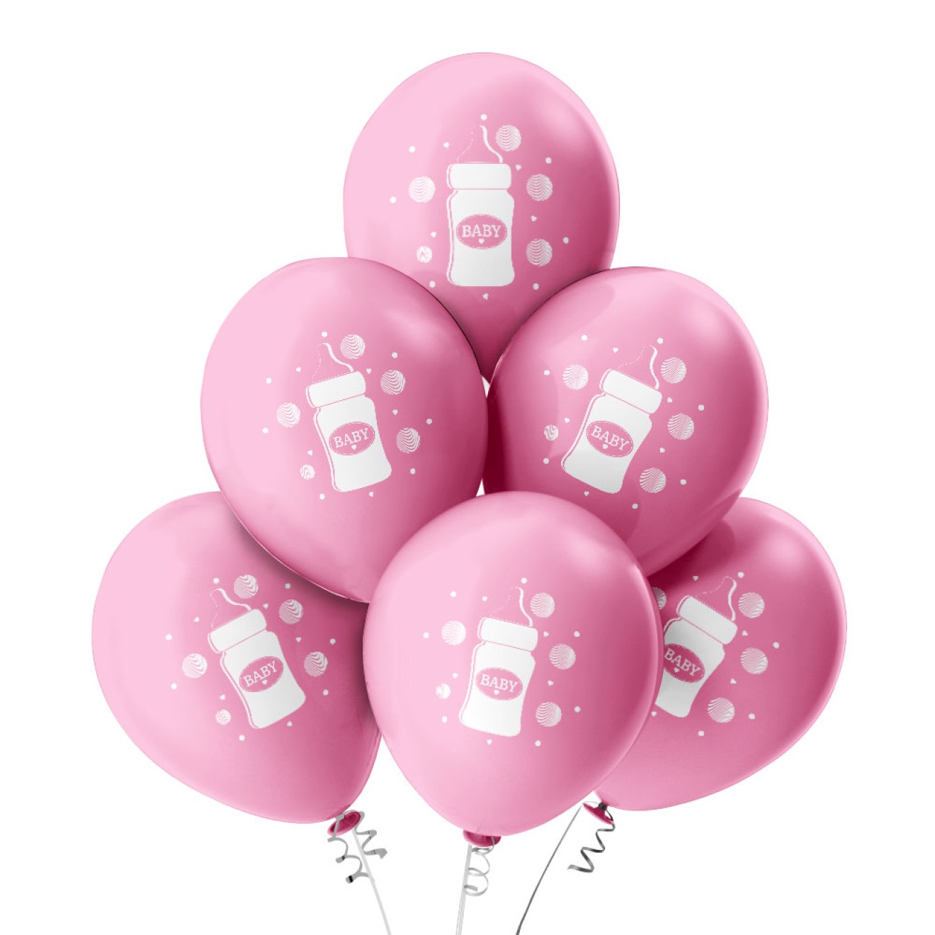 6 Luftballons Baby Flasche - Rosa