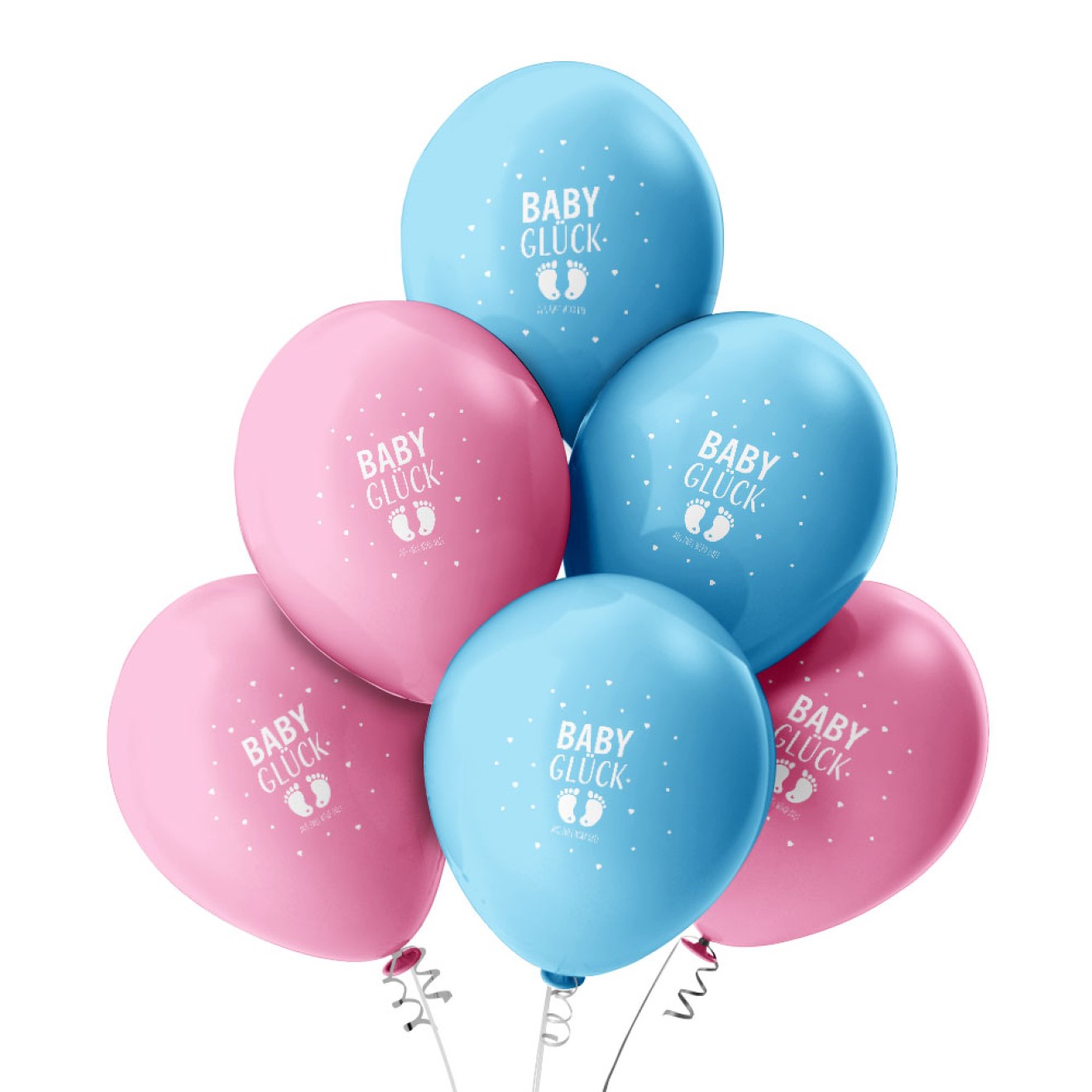 6 Luftballons Baby Glück - Freie Farbauswahl