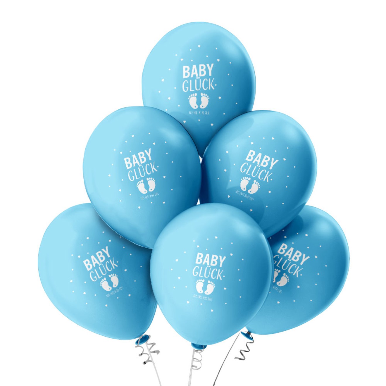 6 Luftballons Baby Glück - Hellblau