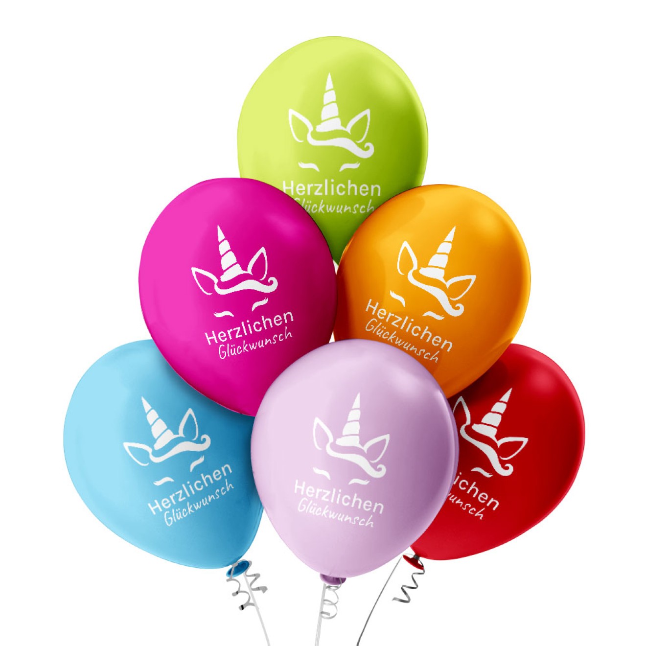 6 Luftballons Herzlichen Glückwunsch Einhorn - Bunt gemischt