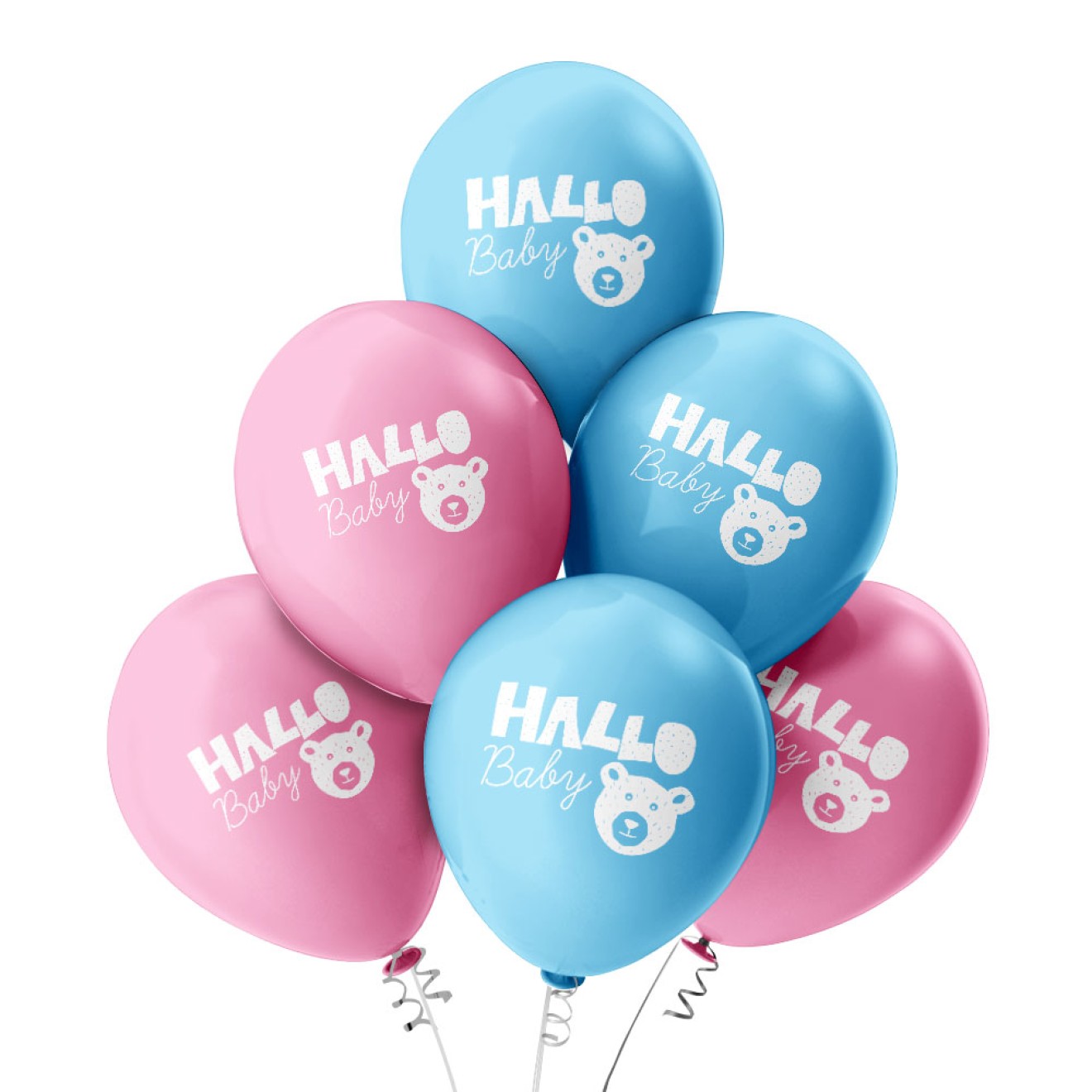 6 Luftballons Hallo Baby - Freie Farbauswahl