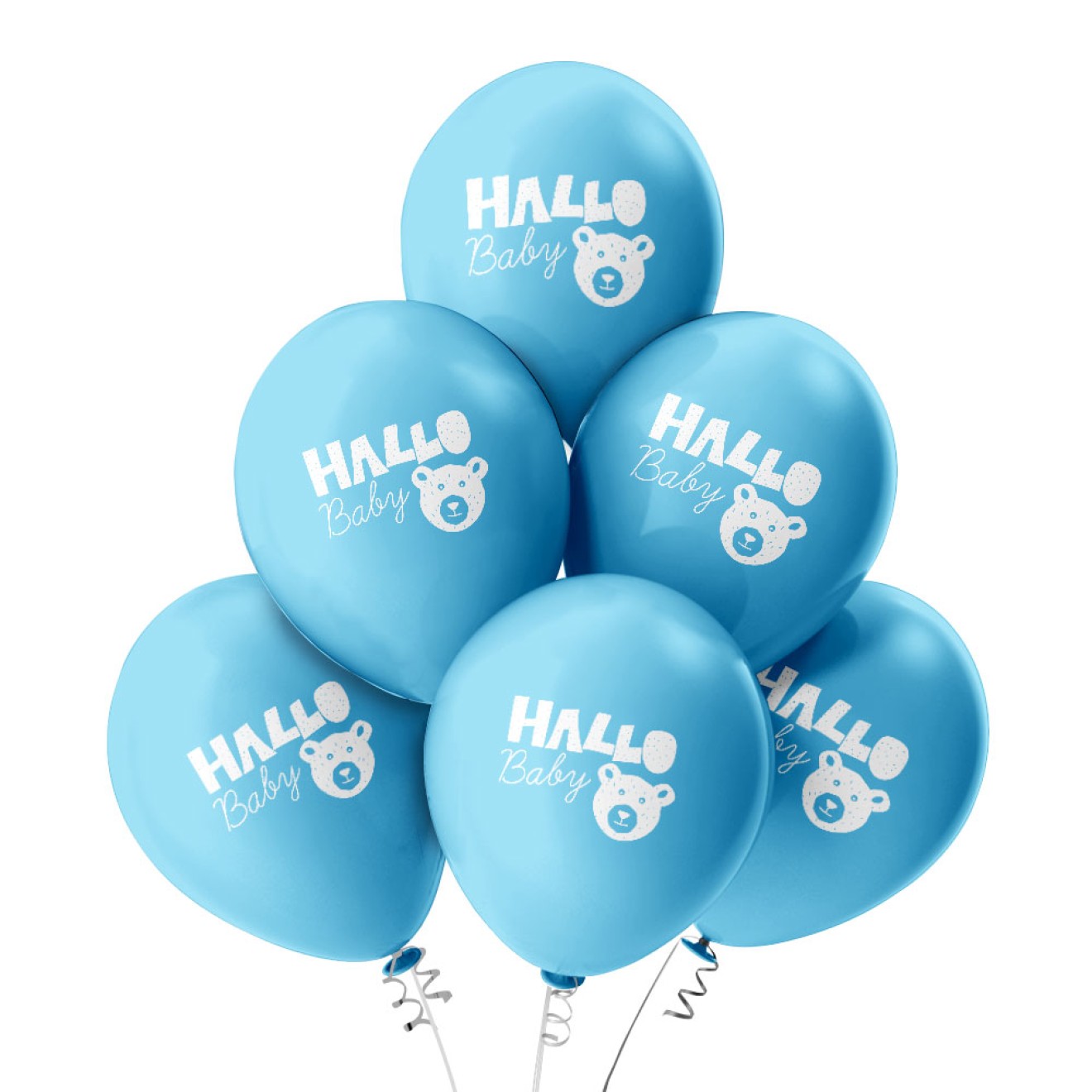 6 Luftballons Hallo Baby - Hellblau