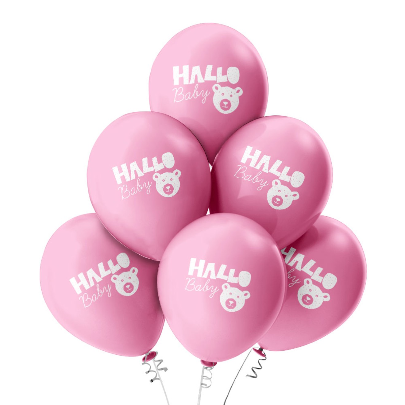 6 Luftballons Hallo Baby - Rosa