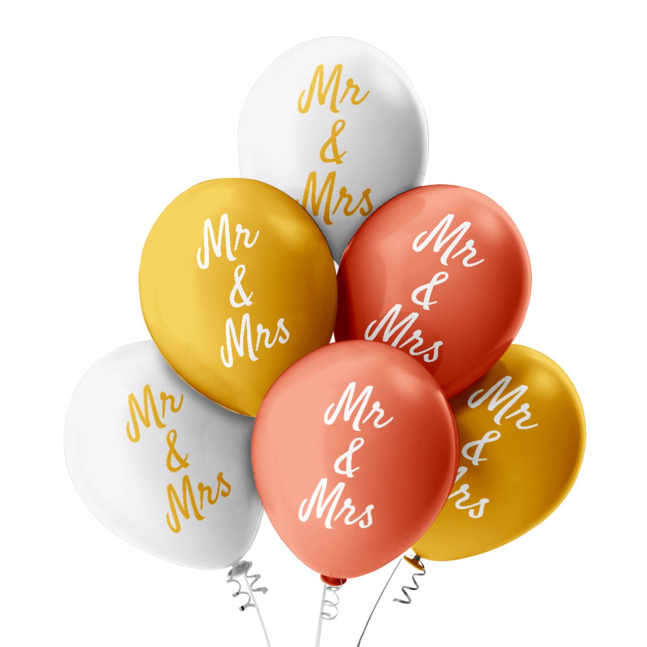 6 Luftballons Mr & Mrs - Freie Farbauswahl