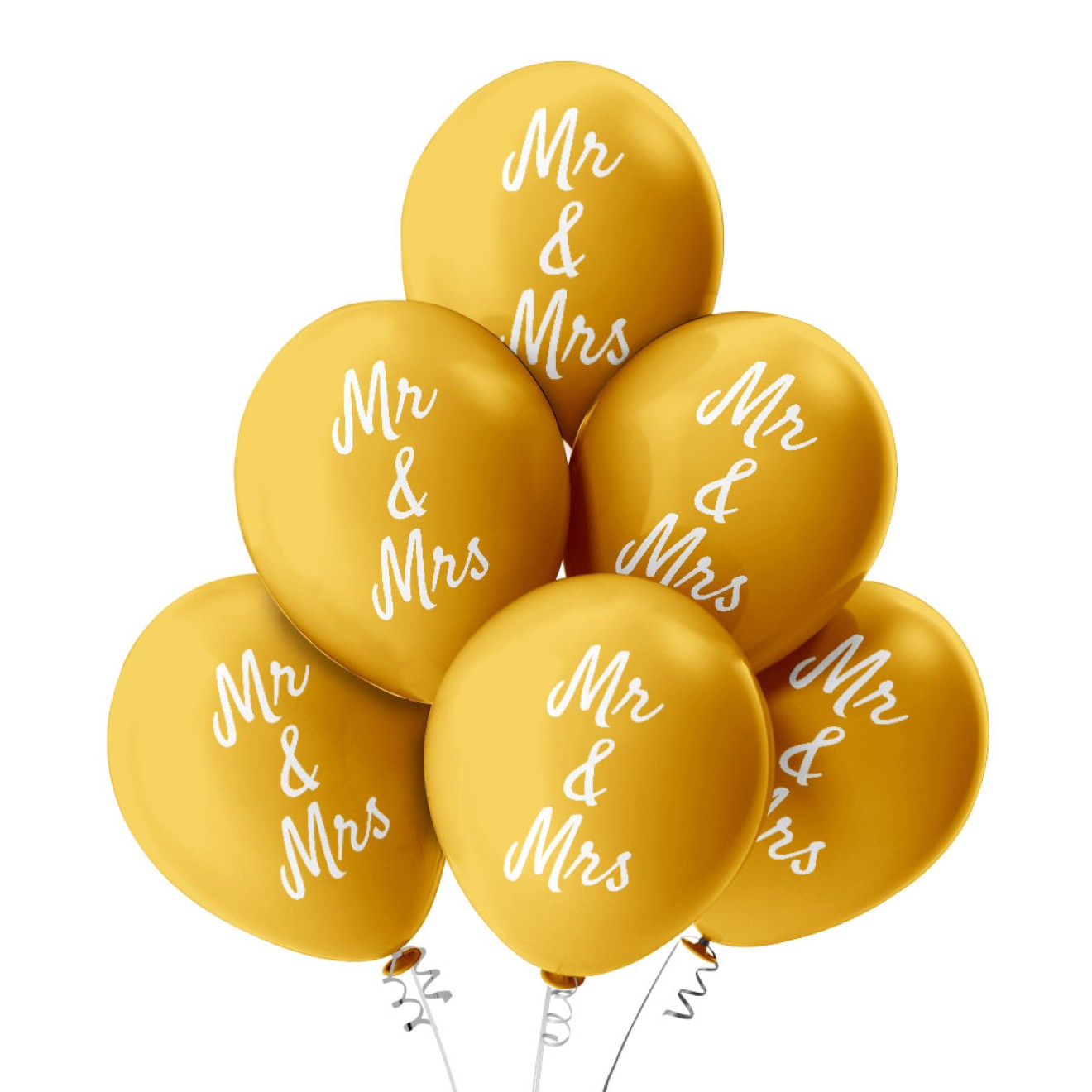 6 Luftballons Mr & Mrs - Gold