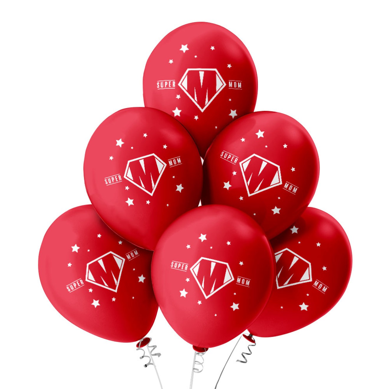 6 Luftballons Super-Mom - Rot