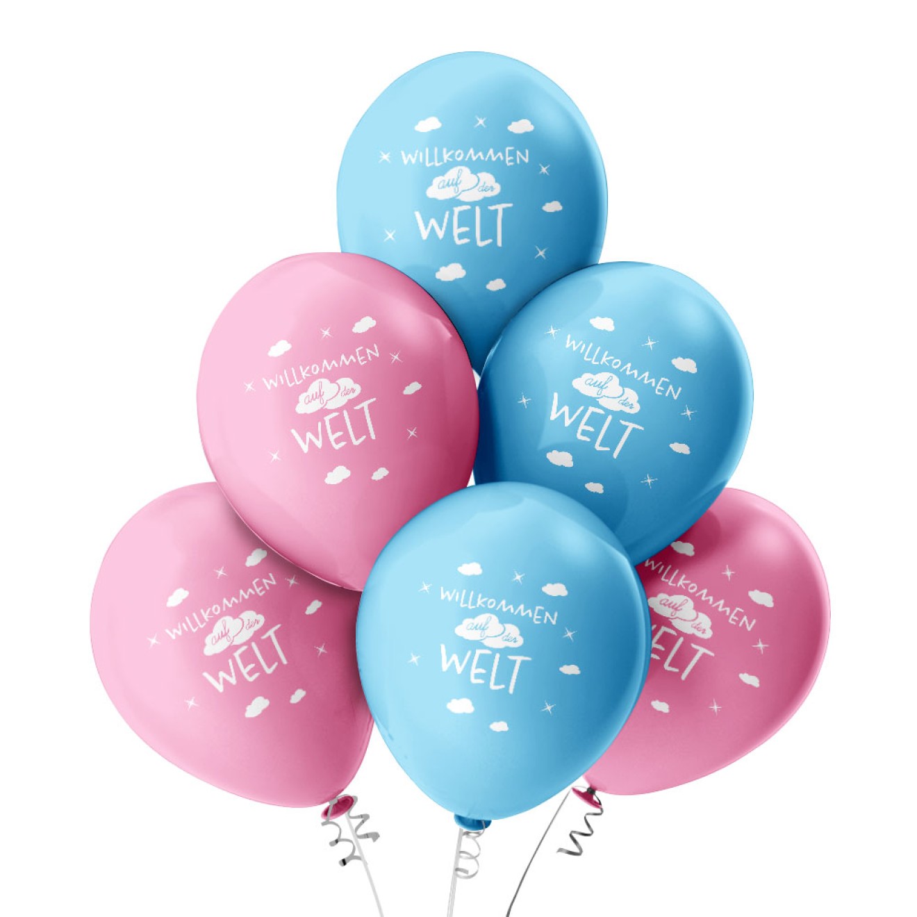 6 Luftballons Willkommen auf der Welt - Freie Farbauswahl