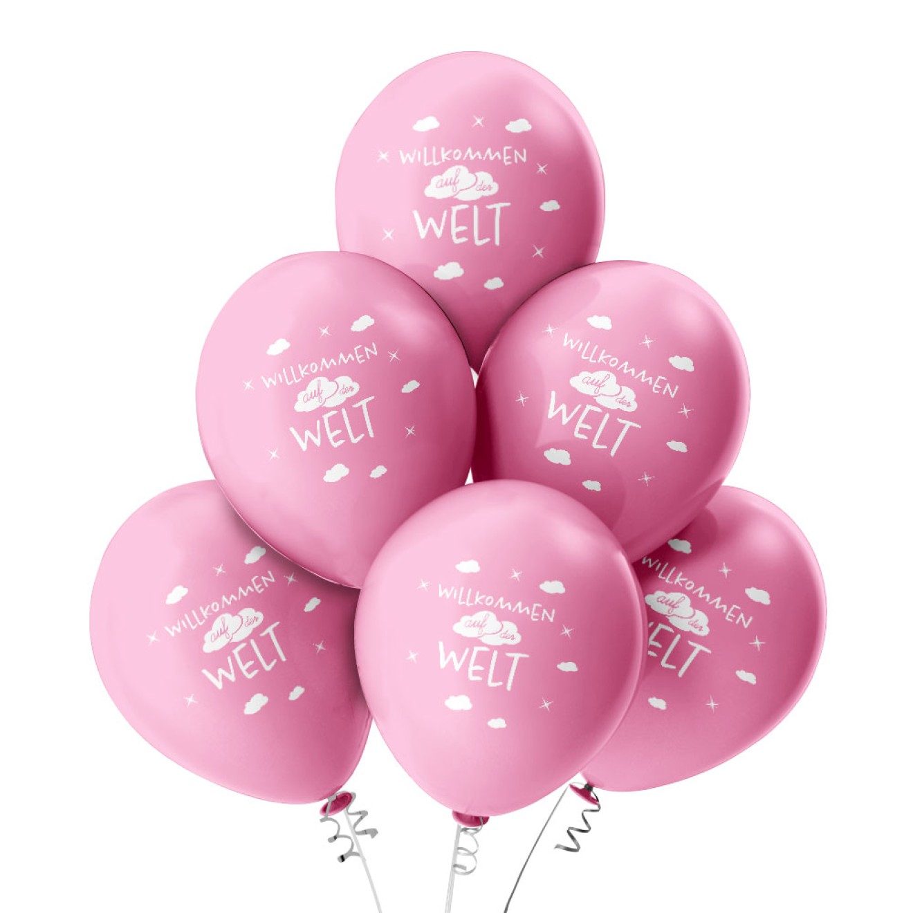 6 Luftballons Willkommen auf der Welt - Rosa