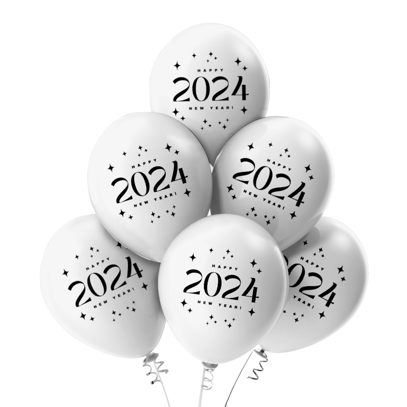 Luftballons Silvester: 2024 - Silber - Metallic Ø 30 cm