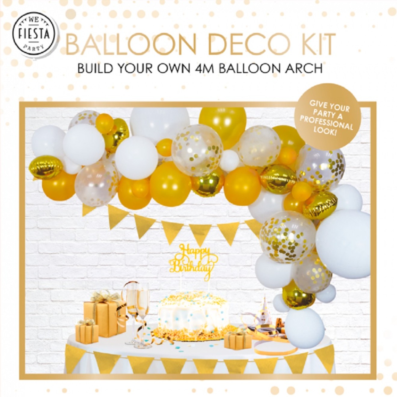 Ballonbogen / Luftballon Torbogen 4m - Set zum Selberbauen - Gold