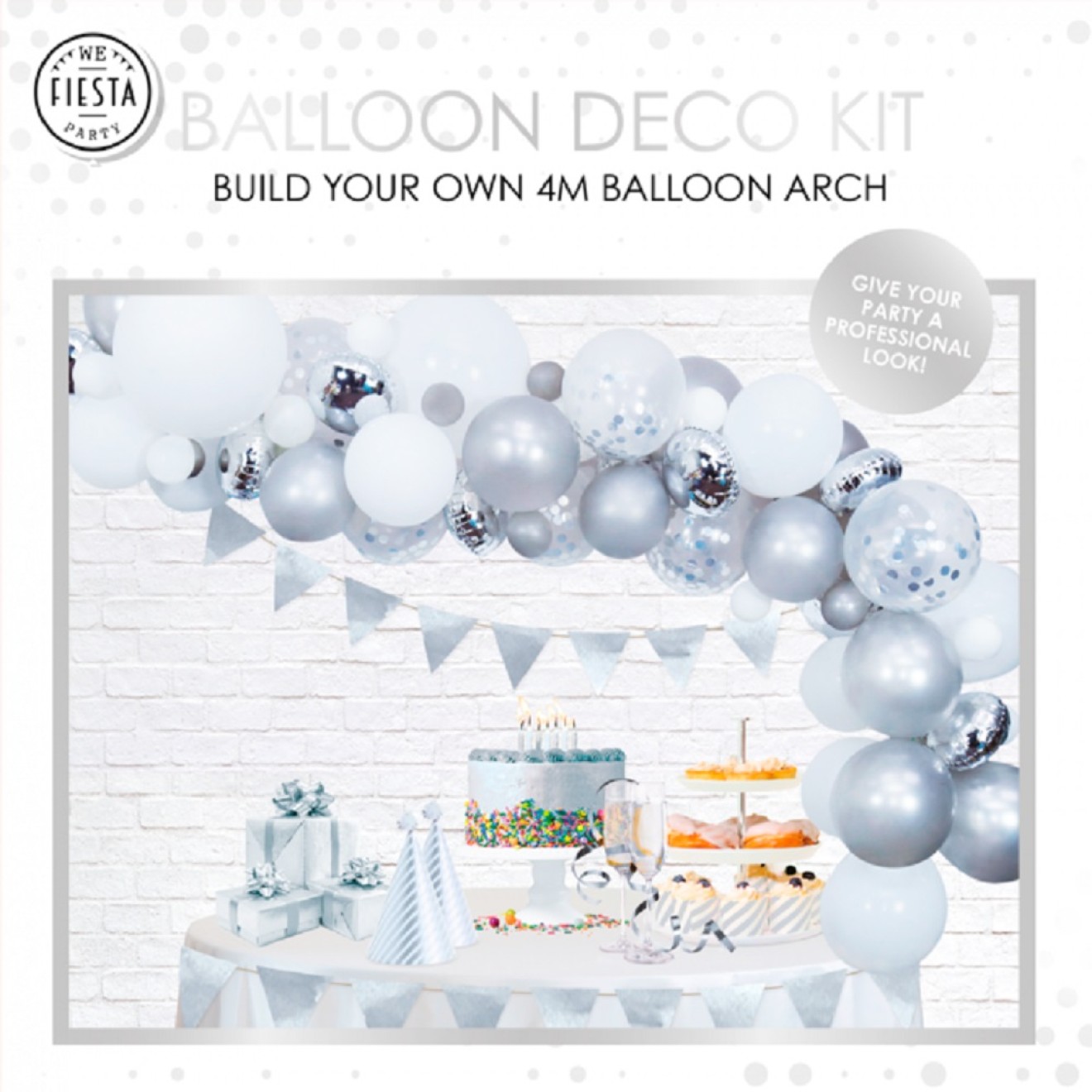 Ballonbogen / Luftballon Torbogen 4m - Set zum Selberbauen - Silber