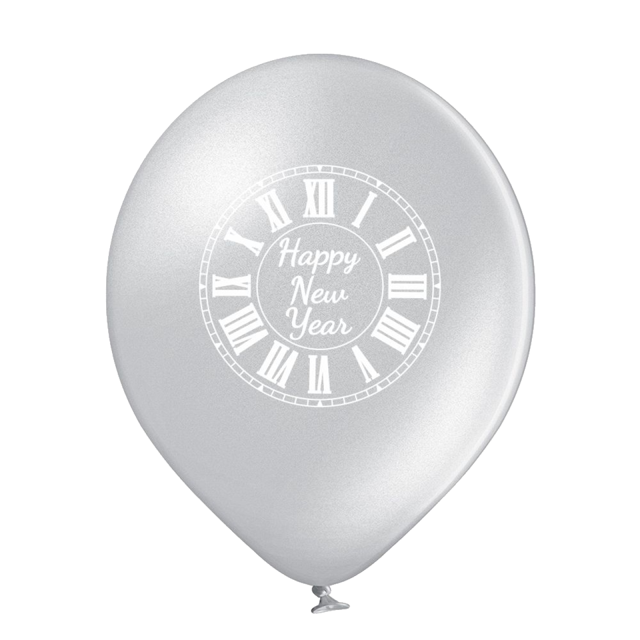 6 Luftballons Silvester: Happy New Year (Uhr) - Silber