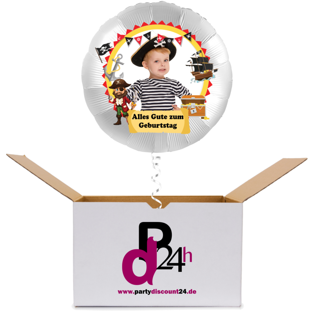 Ballonpost Fotodruck - Rundballon Geburtstag Pirat Ø 45 cm | partydiscount24.de