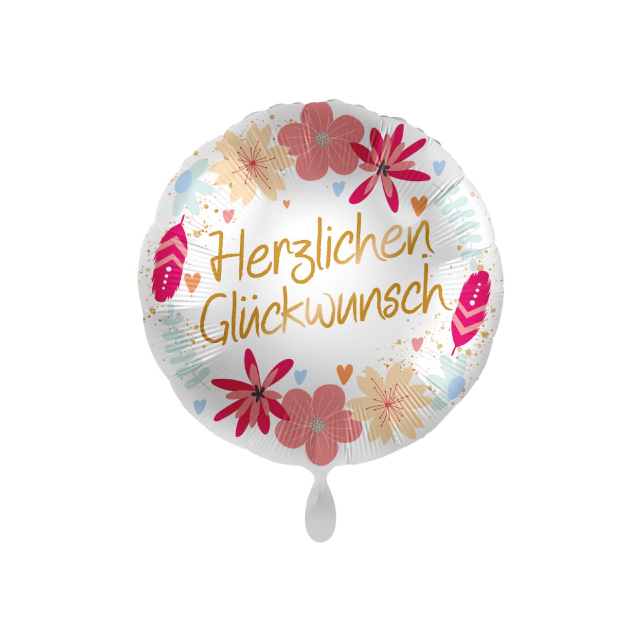 Folienballons Geburtstag - Herzlichen Glückwunsch - Blumen und Federn Ø 45 cm