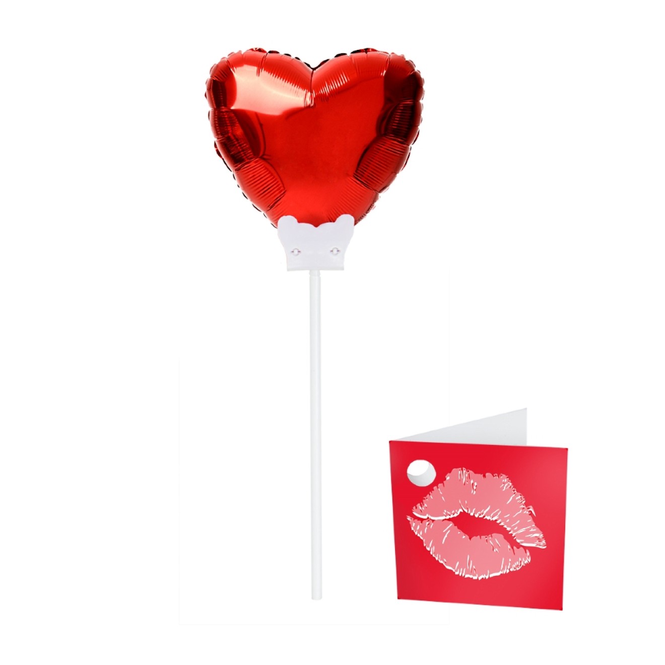 Folienballon Herz - Rot 15 cm mit Haltestab + Kärtchen
