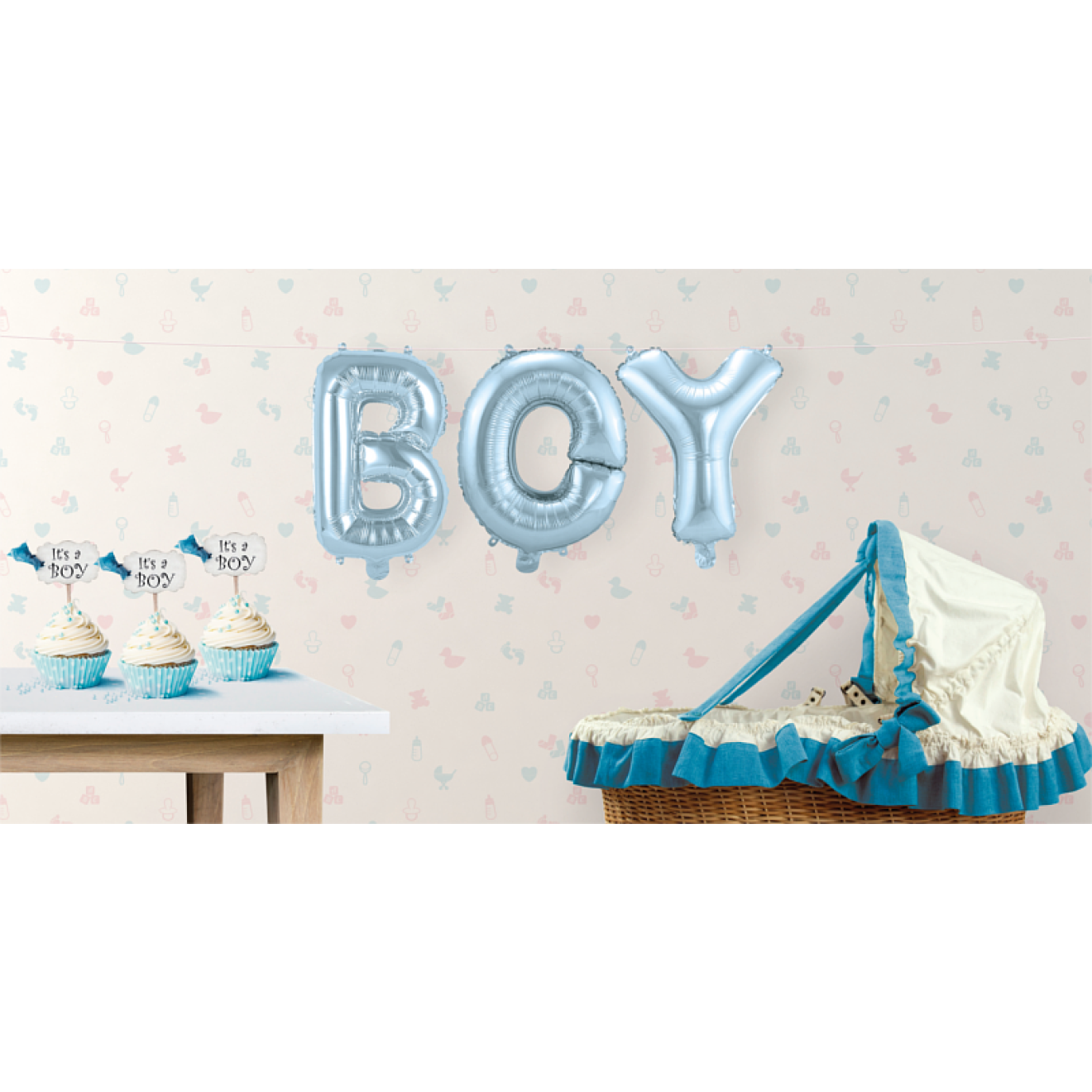 Buchstaben-Girlande Folienballons Boy - Hellblau