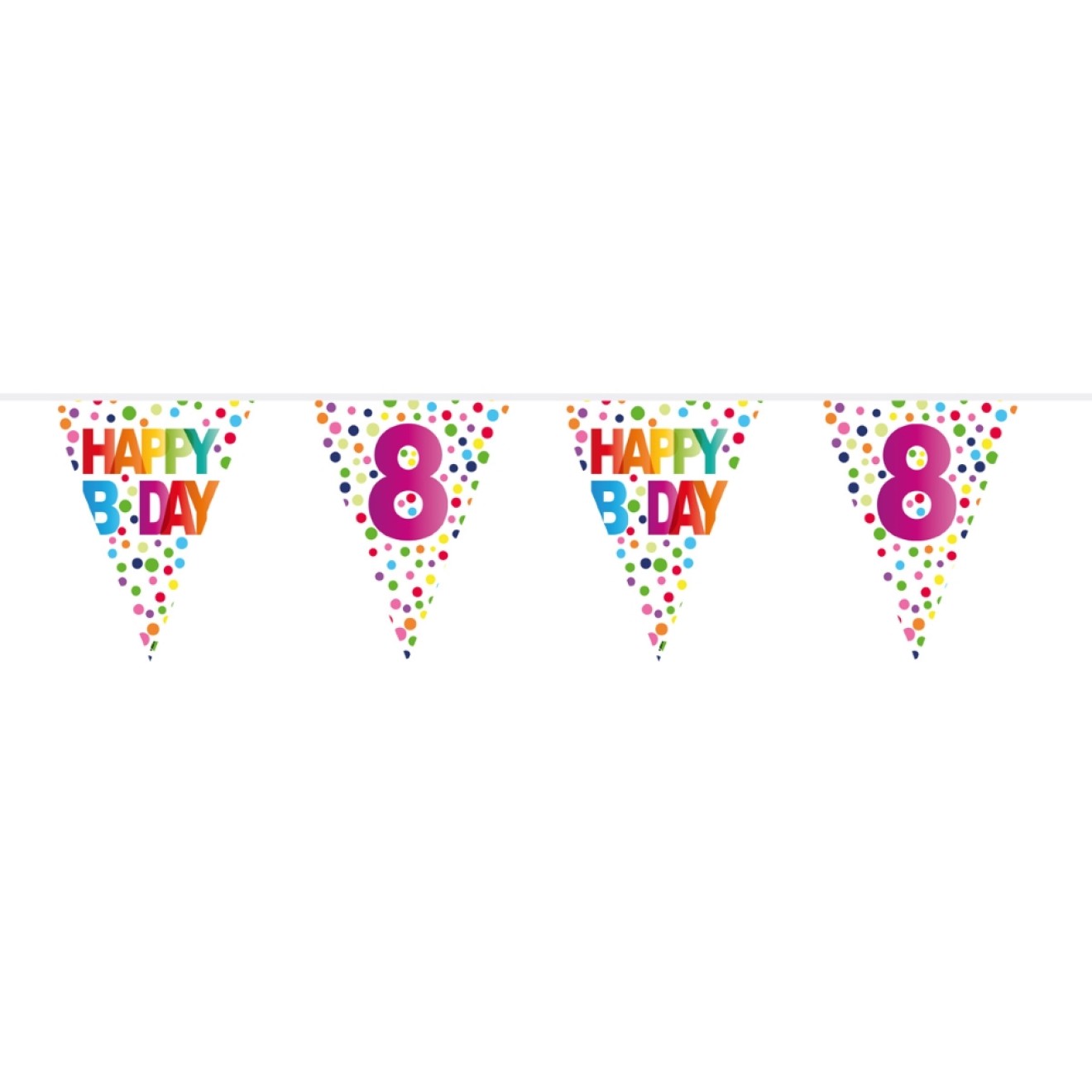 Wimpelkette Geburtstag - Happy Birthday - Gepunktet - Zahl 8 - 6 m