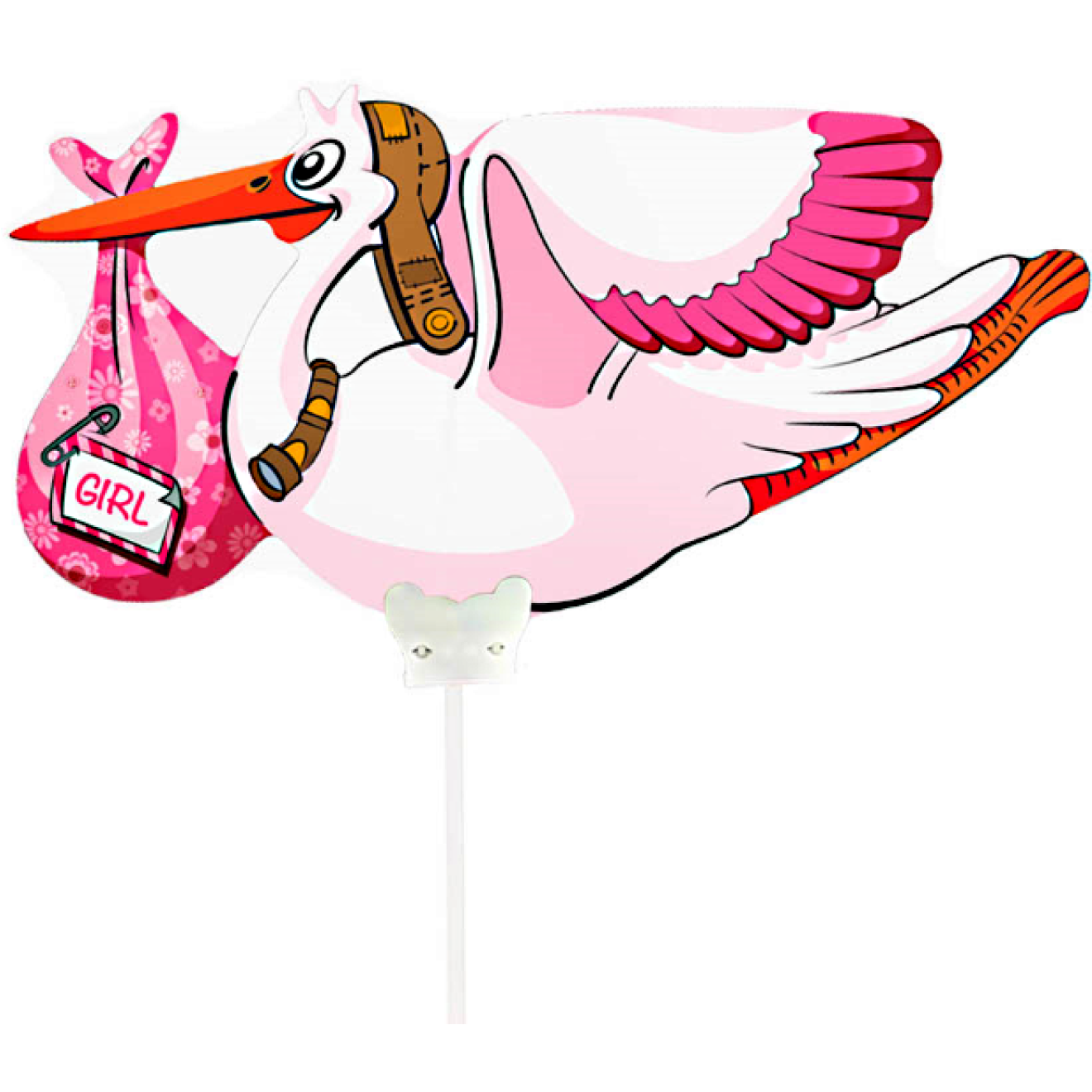 Storch Mädchen (Girl) - Folienballon mit Haltestab