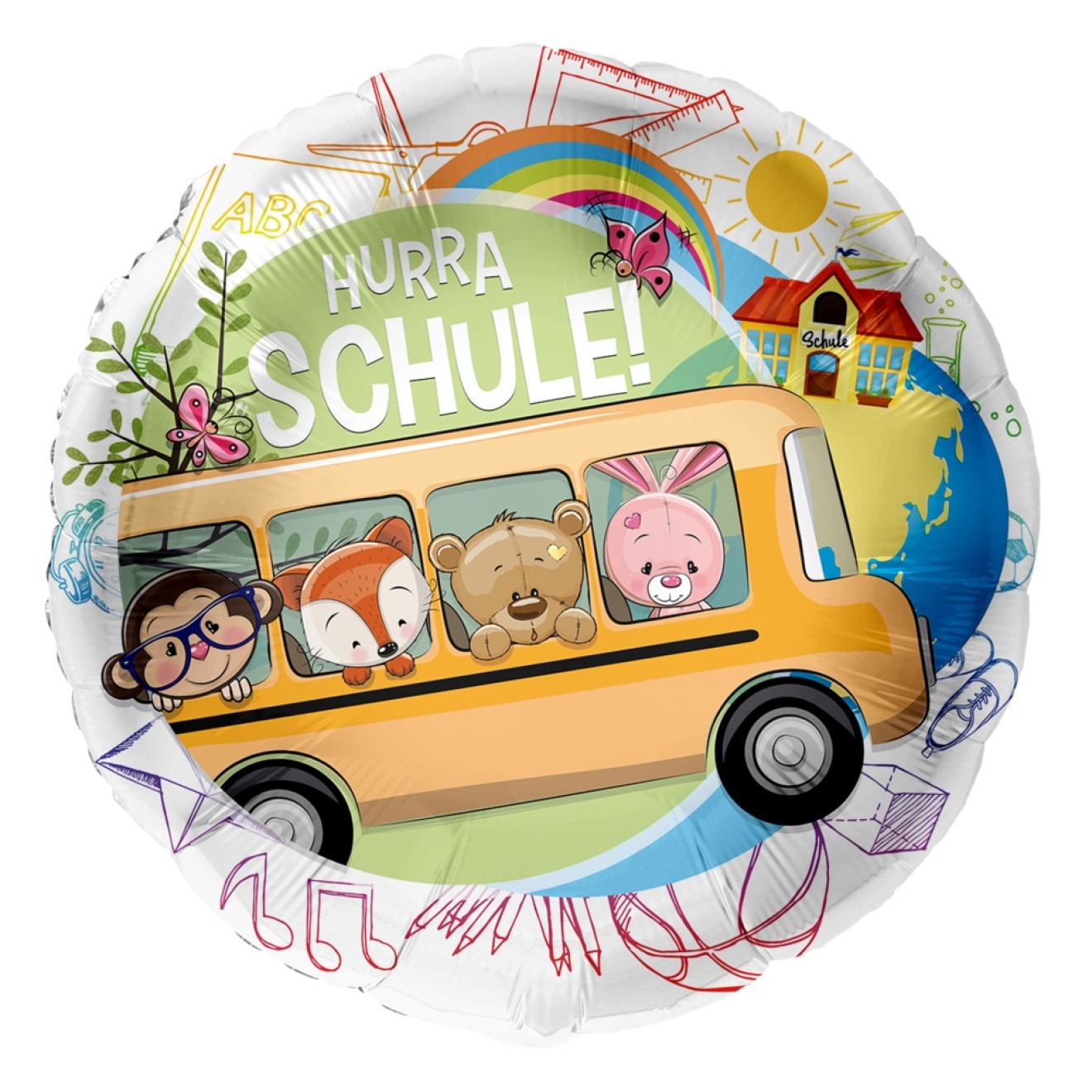 Folienballons Schulanfang - Hurra Schule (Schulbus) Ø 45 cm